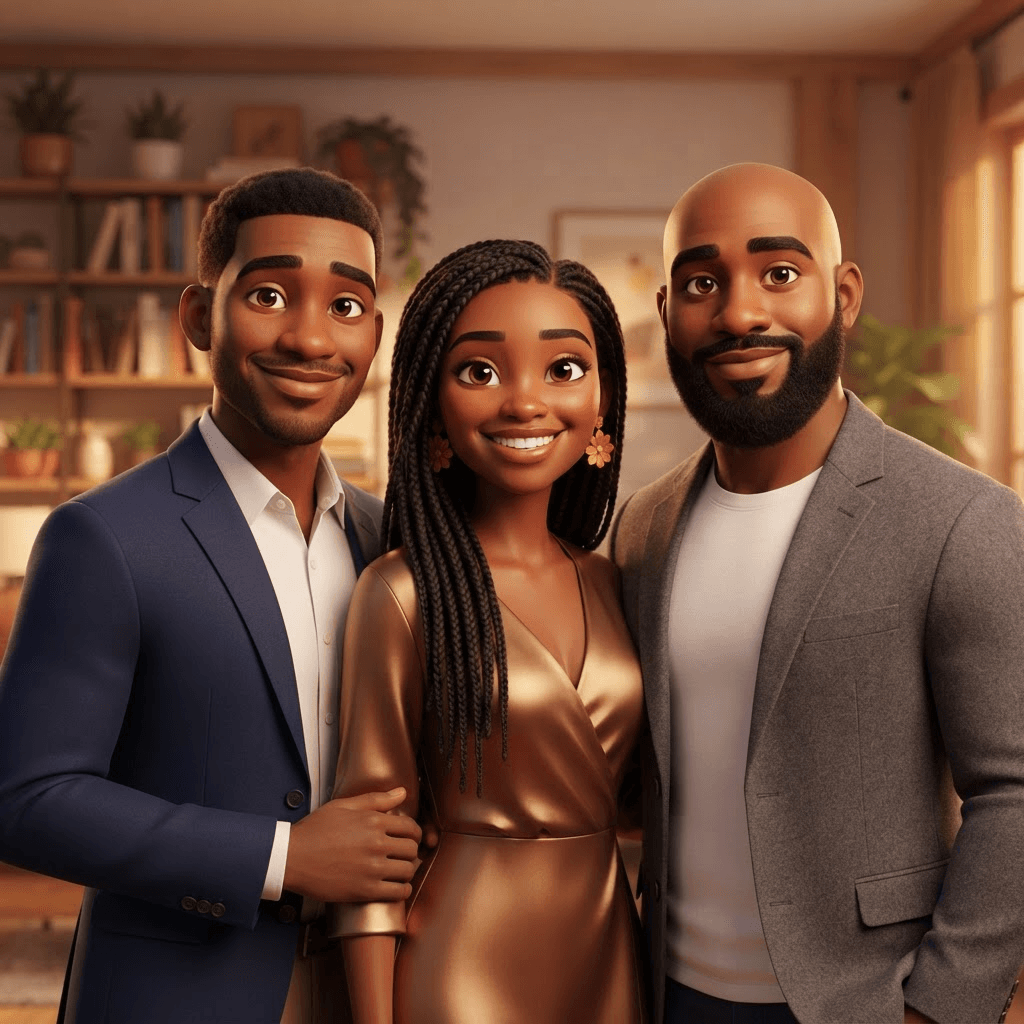 Illustration des trois fondateurs de Trouve Ta Réponse — Pridi, Daniéla et Philippe — en style personnages 3D